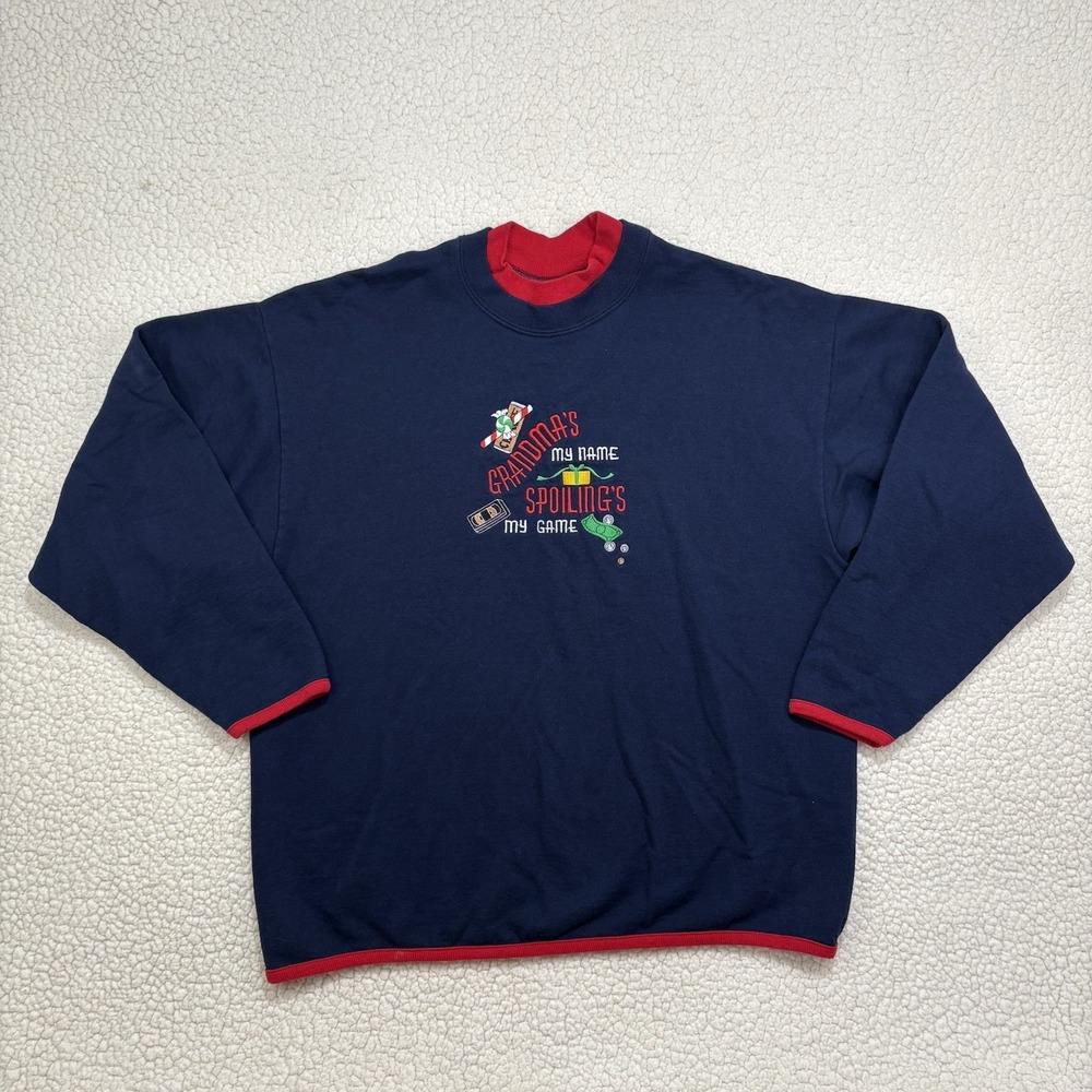 MC Sportswear Spoiling Grandma Sweatshirt Womens L Navy Red Embroidered Pullover